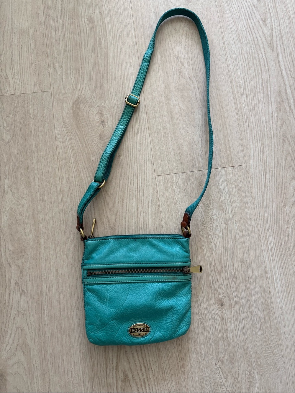 Fossil Teal Genuine Leather Crossbody Purse